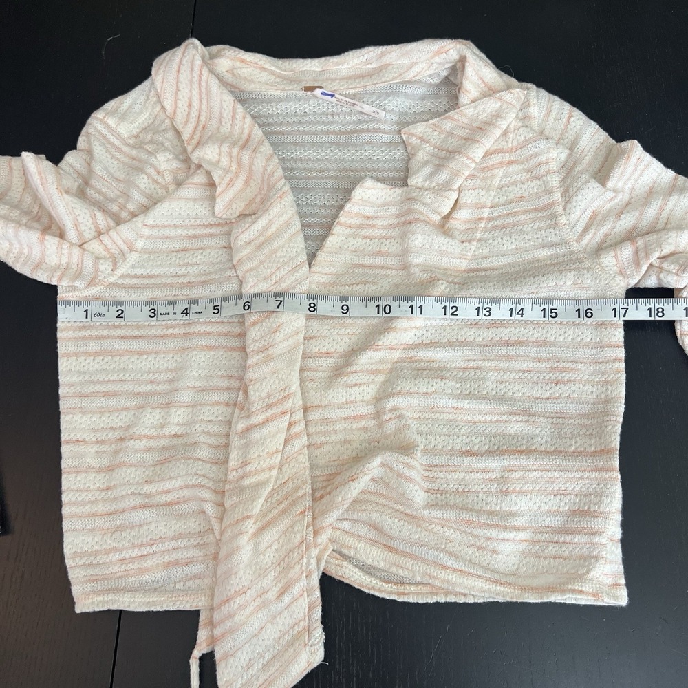 Free People Eloise Wrap Top Size M Tie Cropped Long Sleeve Striped Cotton Blend - Picture 9 of 10